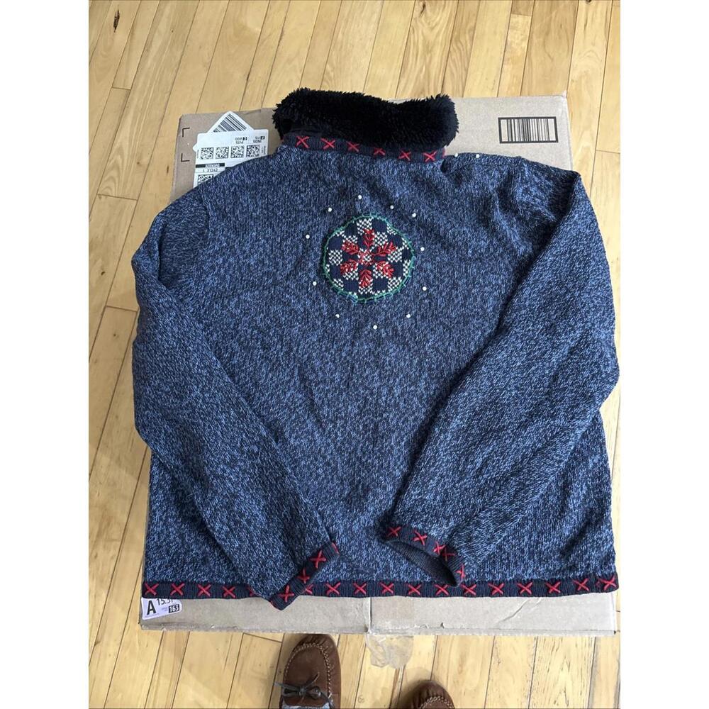 VTG Christmas Sweater Cardigan Sz M Erika Snowman Snowflakes Embroidered Pearls - Picture 11 of 12